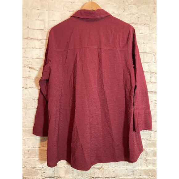 Habitat Top Womens Large Dark Maroon Textured Button Up Lagenlook Artsy Lagom - Picture 11 of 13